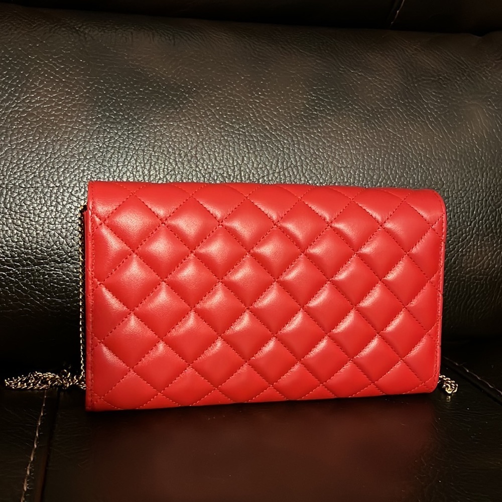 SALE!! Versace red nappa icon medusa logo leather evening bag or wallet on chain - Picture 9 of 14